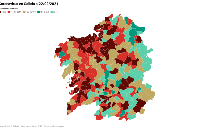 Galicia:  Datos del coronavirus por municipios 22/02/2021